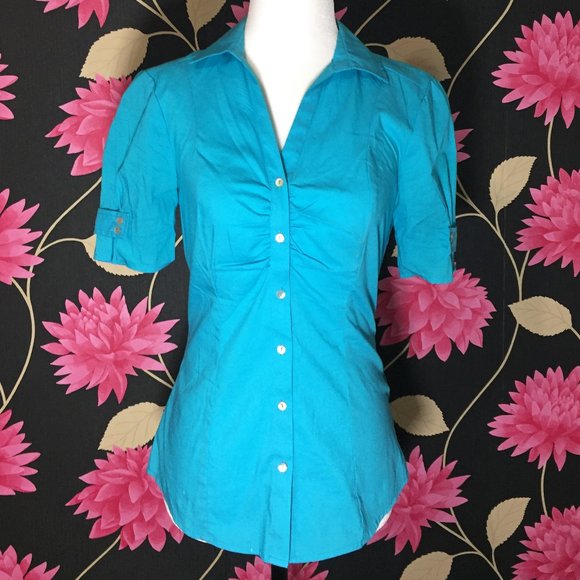 Le Chateau Blue Shortsleeve Blouse - Picture 1 of 4